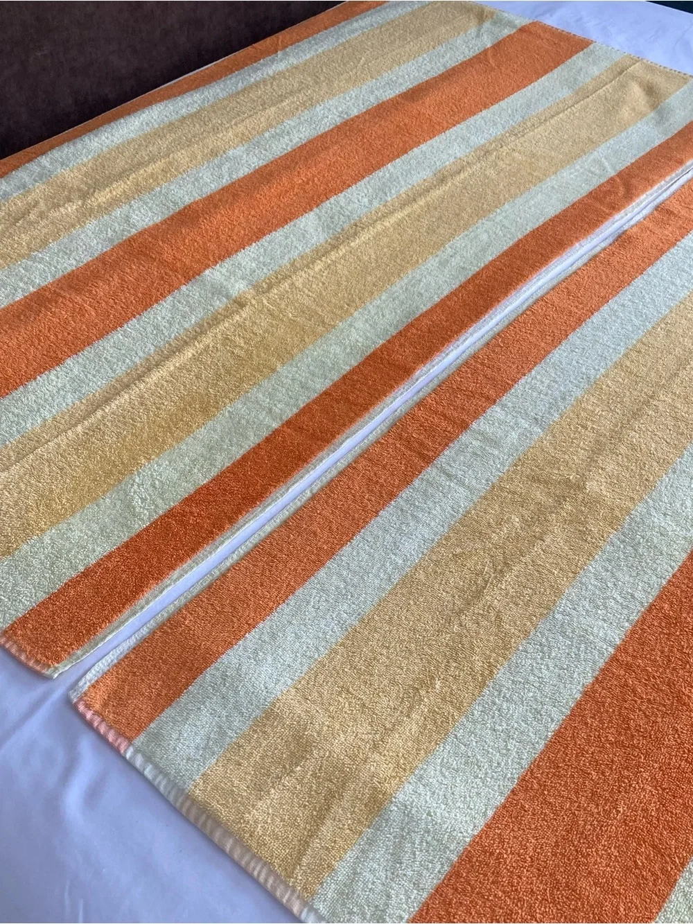 Vintage 1970s Utica, J P Stevens Orange & Yellow Stripe Bath Towels & Washcloths